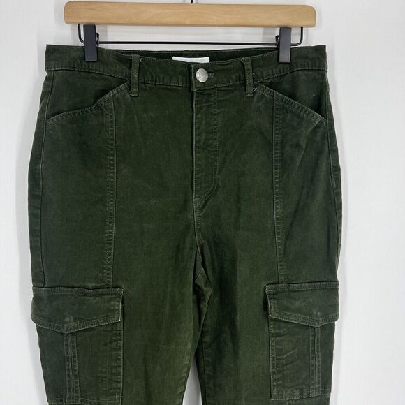 Loft Cargo Pants Size 10/30 Womens Olive Green Utility Zip Ankle Chino Stretch - Picture 2 of 8